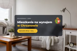 Mieszkanie na wynajem w Chrzanowie: jasny pokój dzienny i herb Chrzanowa